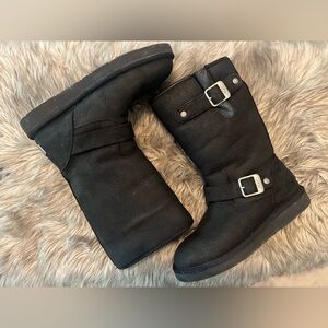 UGG Black Leather Buckle Boots